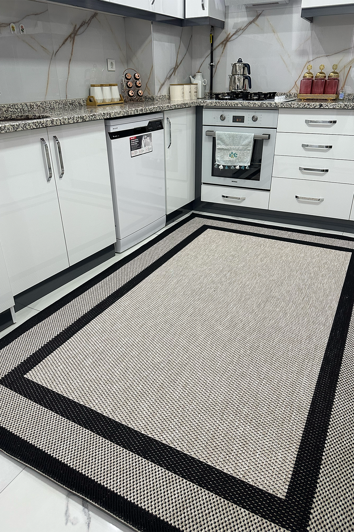 Ayteo Halı Sisal 1149 Bej Siyah Silinebilir Yumuşak Tuşeli Sisal Halı