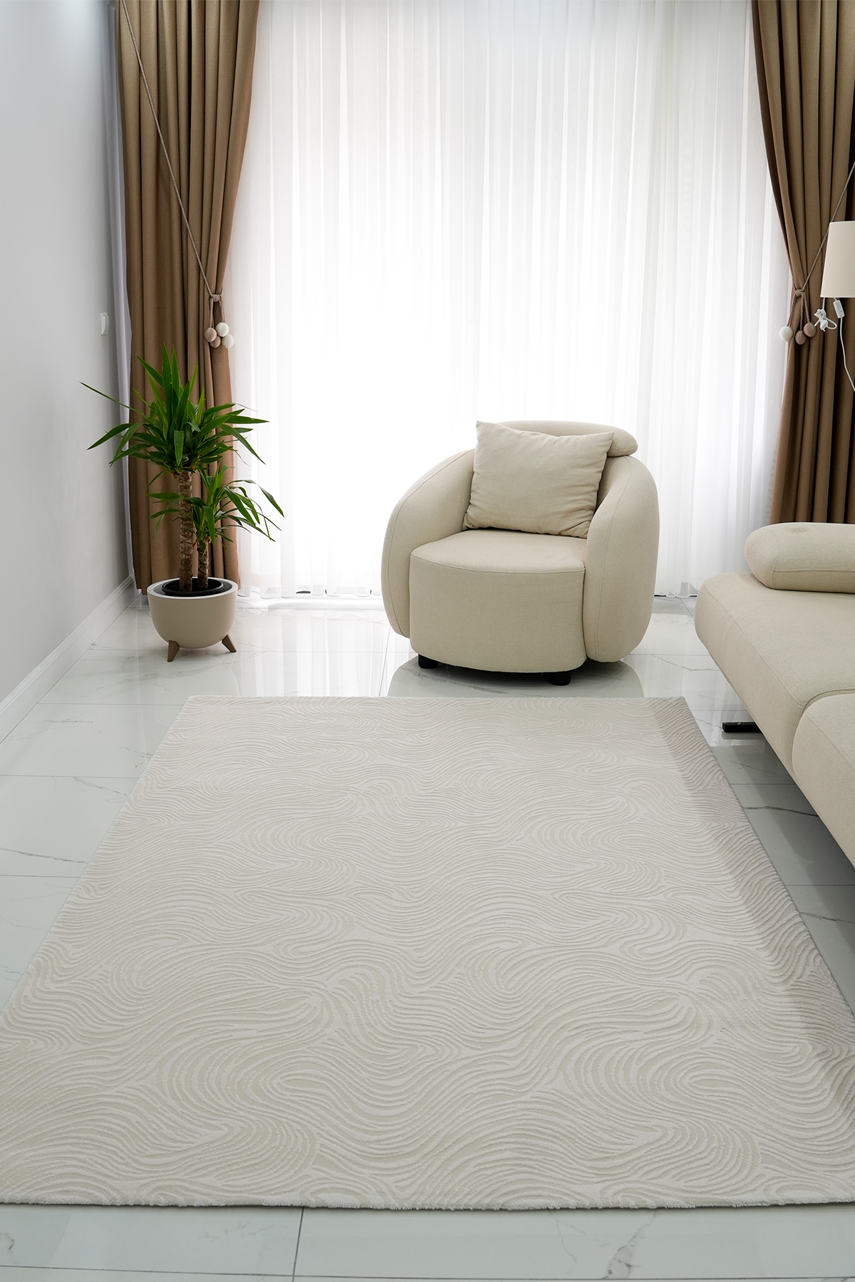 Ayteo Halı Sümela 2771 Krem Akrilik Kesme Salon Halısı