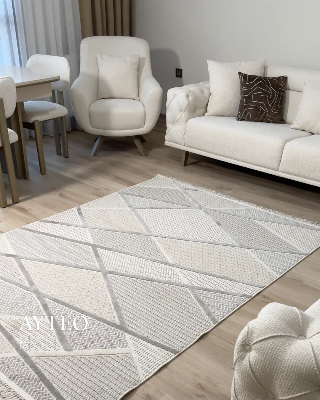 Ayteo Halı Soho 1087 Gri – Geometrik Desenli Modern İskandinav Halı